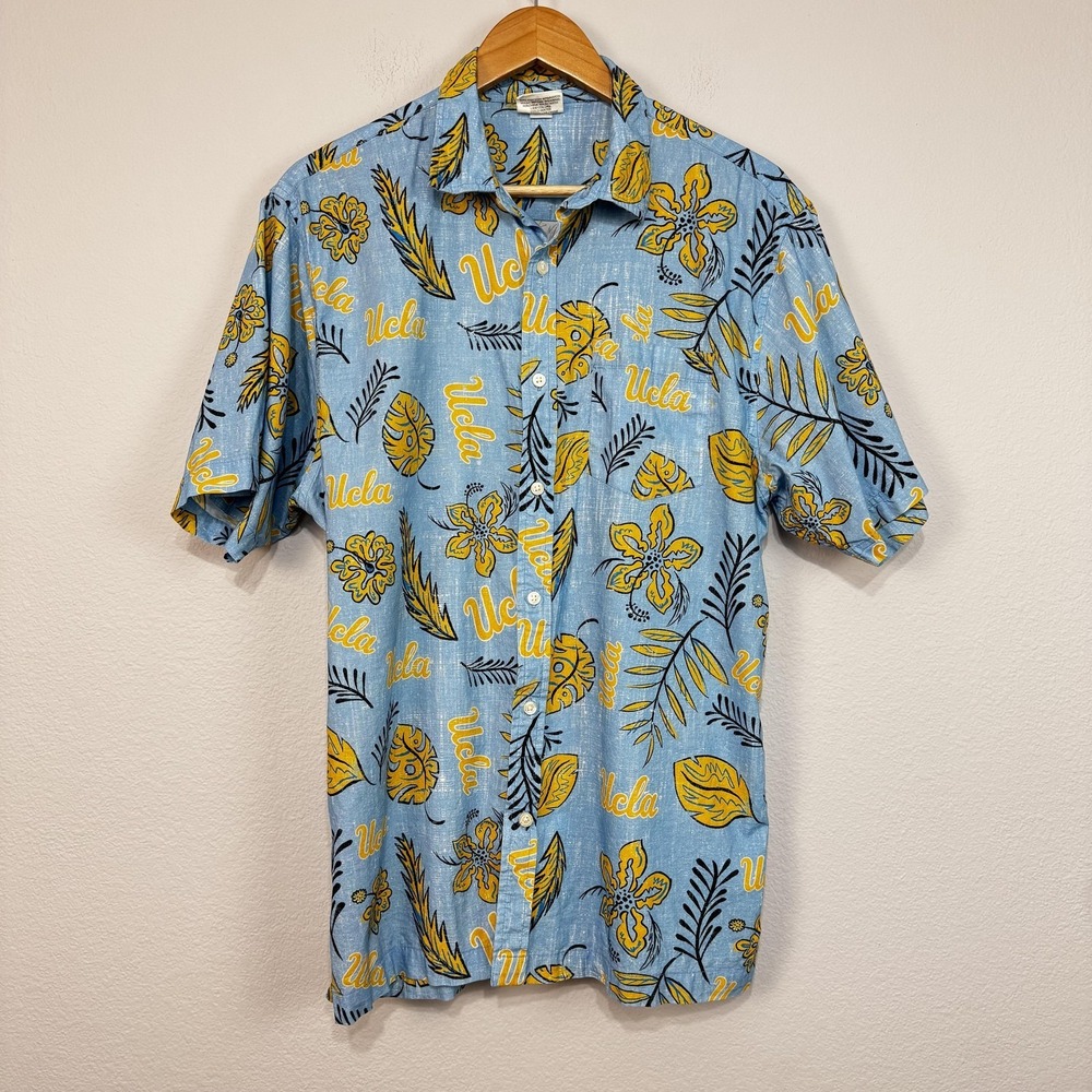 Wes and Willy UCLA Bruins Shirt Mens Large Blue Hawaiian Aloha Button Up NCAA